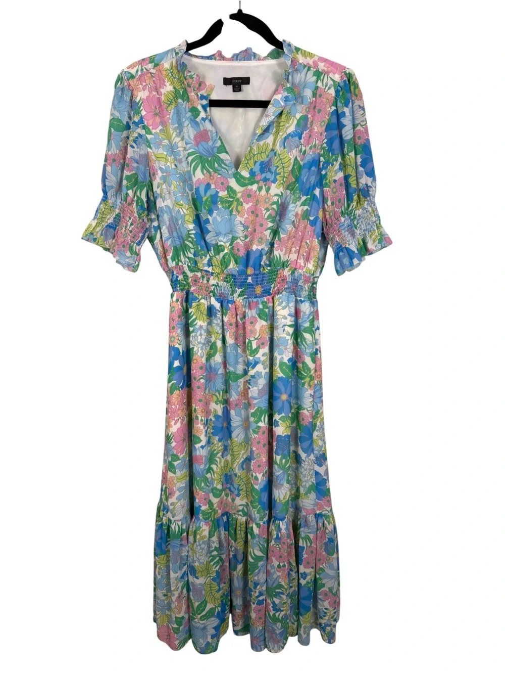 J. Crew Smocked Ruffle Midi Dress Fairy Floral Sz M